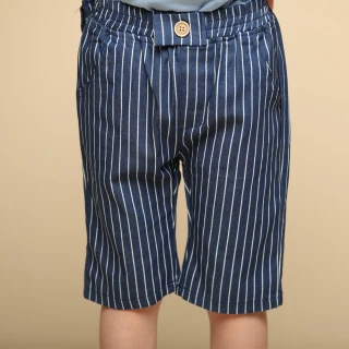 【Azio Kids 美國派】男童  短褲 單釦直條紋後腰包休閒短褲(藍)
