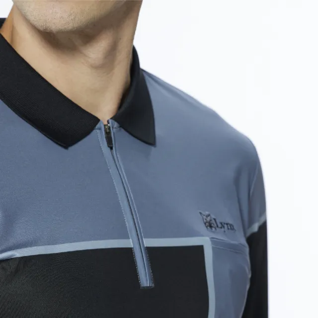 【Lynx Golf】男款合身版內刷毛遠紅外線保暖造型胸袋款長袖立領POLO衫/高爾夫球衫(深灰色)