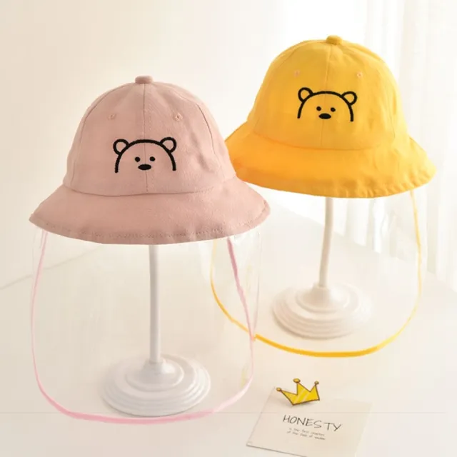 【Emi 艾迷】兒童防曬兼防疫 可愛小熊 遮陽帽 2-5歲(面罩可拆卸)