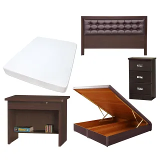 【顛覆設計】房間五件組 皮面床頭片+後掀床+獨立筒+床頭櫃+書桌(單大3.5尺)