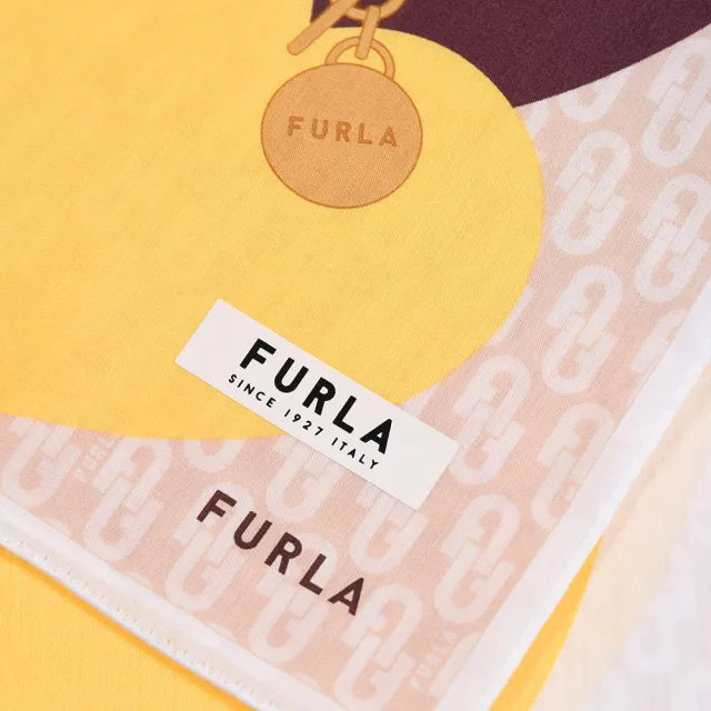 【FURLA 芙拉】滿版LOGO心心相印純綿帕巾(黃色)