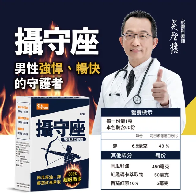 【常春樂活】攝守座軟膠囊 3盒 南瓜籽油 紅黑瑪卡 番茄紅素(60錠/盒)