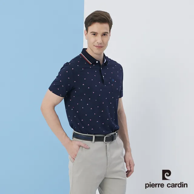 【pierre cardin 皮爾卡登】商務休閒 男款 網眼小三角印花短袖POLO衫-丈青色(5217279-38)