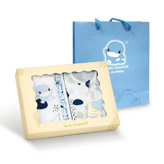 【KU.KU. 酷咕鴨】超好眠洞洞懶人包巾寵愛彌月禮盒3件組(藍/粉)