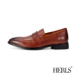 【HERLS】男鞋系列-全真皮經典擦色便仕樂福鞋(棕色)