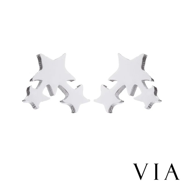 【VIA】白鋼耳釘 白鋼耳環 星星耳釘 星空耳釘/星空系列 三顆星星造型白鋼耳釘(鋼色)