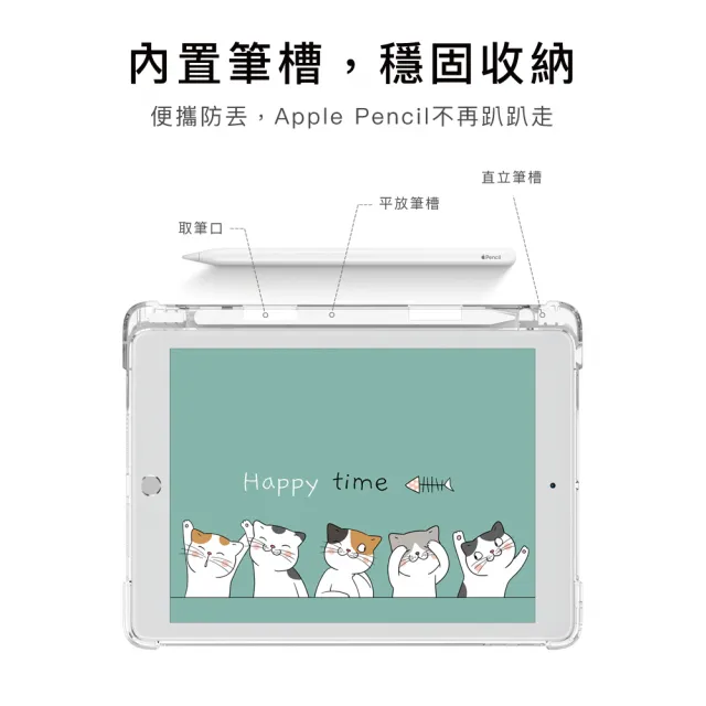 【BOJI 波吉】iPad 7/8/9 10.2吋 三折式內置筆槽透明氣囊軟殼 彩繪圖案款 冬雪色