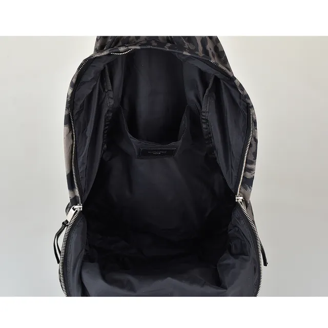 【YSL】YSL SAINT LAURENT FOLDABLE BACKPACK燙銀LOGO動物紋設計尼龍拉鍊後背胸口包(黑/軍綠)