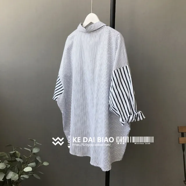 【A3】潮流時尚風-百搭寬鬆條紋薄款上衣(柔軟面料.輕柔舒適.)