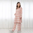 【日本犬印】法蘭絲格紋長袖哺乳睡衣-M-L -藍/淡紅色(月子服)