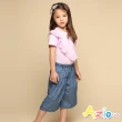 【Azio Kids 美國派】女童 寬褲 直條紋接片休閒寬褲(藍)
