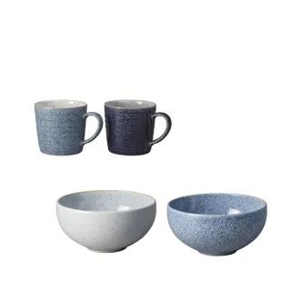 【DENBY】藍色藝匠2色馬克杯+2色湯碗-礦石灰+灰藍(100%英國製 居禮名店獨家代理)