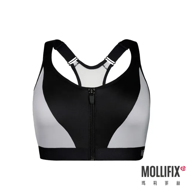 【Mollifix 瑪莉菲絲】高強度前開拉鍊運動內衣、瑜珈服、無鋼圈(黑)