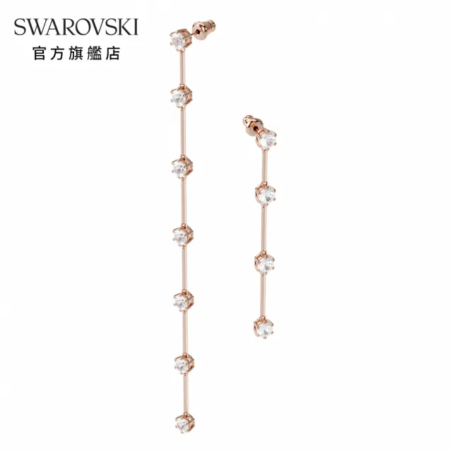 【SWAROVSKI 官方直營】CONSTELLA 玫金色白水晶非對稱穿孔耳環 交換禮物(Collection I)