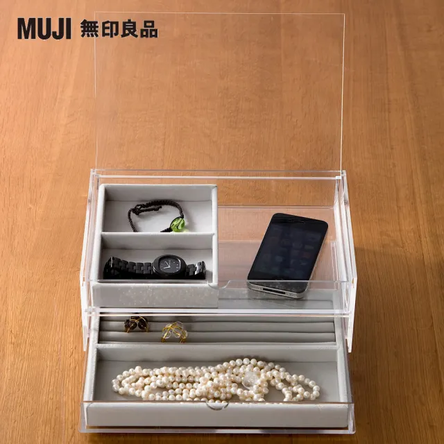 【MUJI 無印良品】可堆疊壓克力附蓋抽屜盒.2層.大/約25.5x17x9.5cm