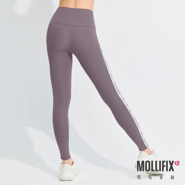 【Mollifix 瑪莉菲絲】Pixel Art 極簡側織帶動塑褲、瑜珈服、Legging(日暮灰)