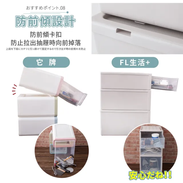 【FL 生活+】加長加大款-抽屜安全卡扣耐重可疊加收納箱-47公升(超值2入組)