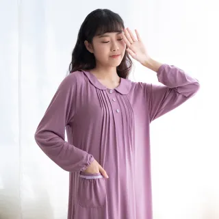 【Wacoal 華歌爾】睡衣-睡眠研究所 M-LL長袖裙裝 銅纖維-抑菌助眠-LWB06213PR(莓果紅)