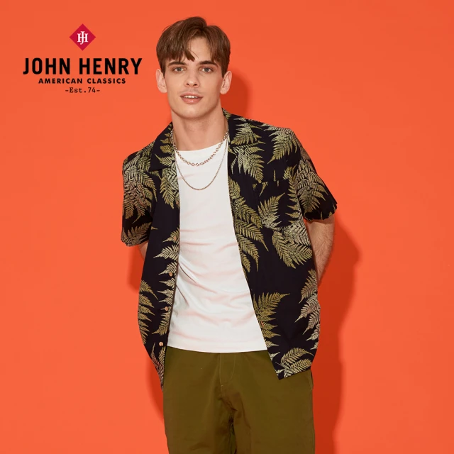 【JOHN HENRY】漸層針葉古巴領襯衫-深藍