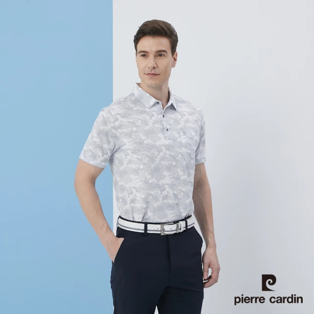 pierre cardin 皮爾卡登 商務休閒 男款 吸濕排汗緹花布加印花短袖Polo衫-灰色(5217206-92)