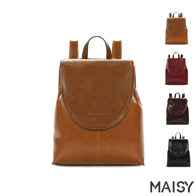 【MAISY】復古時尚真皮雙肩後背包(真皮包包 現+預  棕色 / 咖啡色 / 酒紅色 / 黑色)