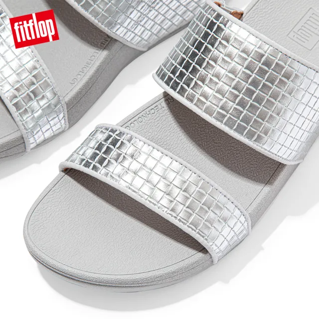【FitFlop】OLIVE METALLIC RAFFIA SLIDES 金屬光格紋雙帶涼鞋-女(銀色)