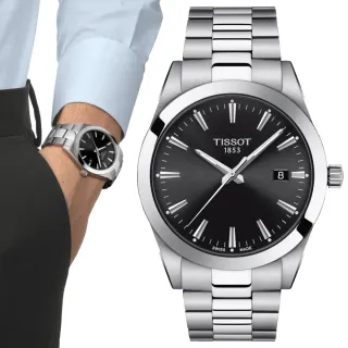 【TISSOT 天梭 官方授權】GENTLEMAN系列 正裝石英腕錶 / 40mm 新年禮物(T1274101105100)