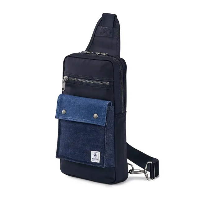 【PORTER INTERNATIONAL】牛仔拼接PATCH WORK單肩包(深藍色)
