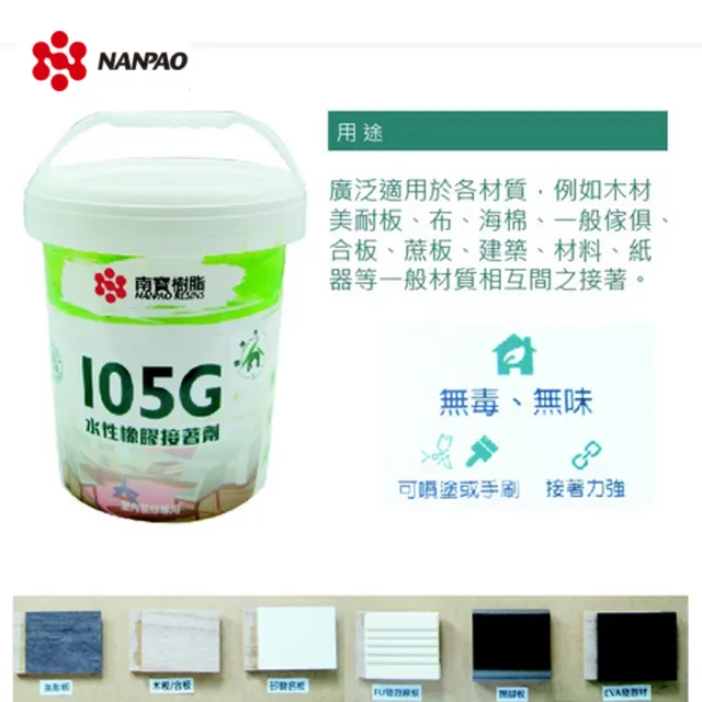 【南寶NANPAO】105G 加侖 綠能環保水性強力膠 接著劑(無毒 無味 強力膠 接著劑)