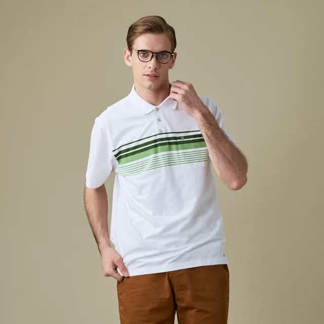 【JOHN HENRY】條紋配色口袋休閒POLO衫-綠