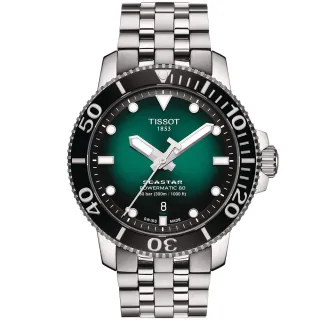 【TISSOT 天梭 官方授權】Seastar 1000海星300米潛水機械錶-43mm/綠水鬼 新年禮物(T1204071109101)