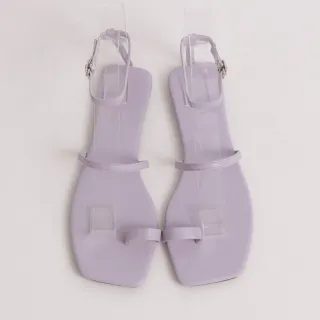 【Grace Gift】一字帶套趾繞踝平底涼鞋(淺紫)