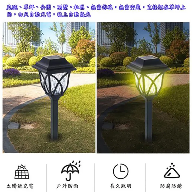 【月陽】超值2入歐風太陽能自動光控LED庭園燈草坪燈插地燈(EU43102)