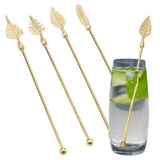 【BarCraft】不鏽鋼攪拌棒4件 熱帶葉  / 飲料 飲品攪拌