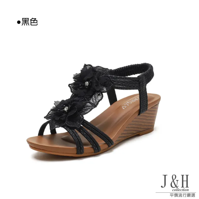 【J&H collection】波希米亞復古編織花朵高跟涼鞋(現+預  粉色 / 杏色 / 黑色)