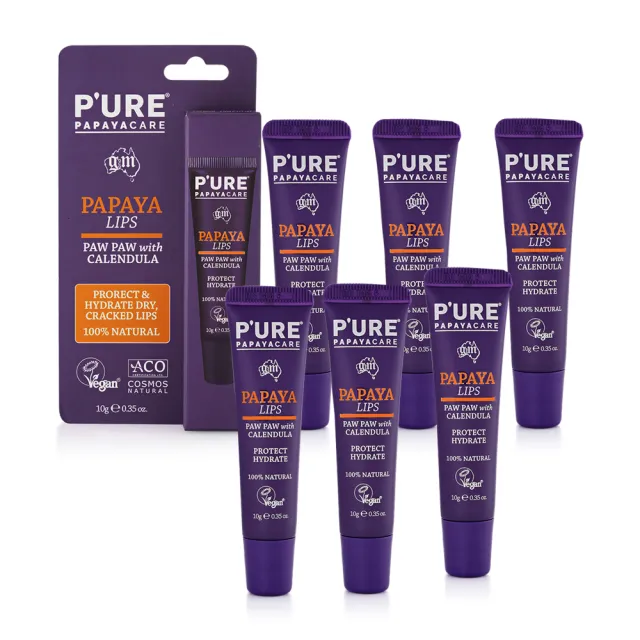 【Pure Papayacare】木瓜護唇膏含金盞花(6入組  10g/條) 即期品-2027年4月到期