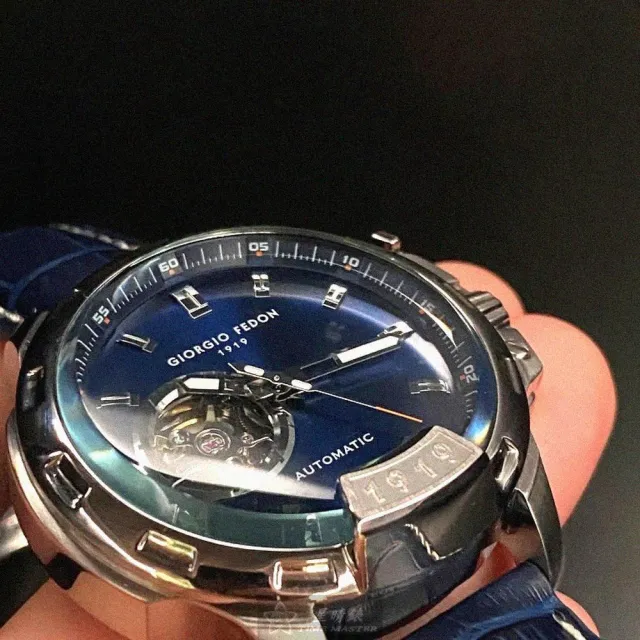【GIORGIO FEDON 1919】喬治飛登1919男錶型號GF00008(寶藍色錶面銀錶殼寶藍真皮皮革錶帶款)