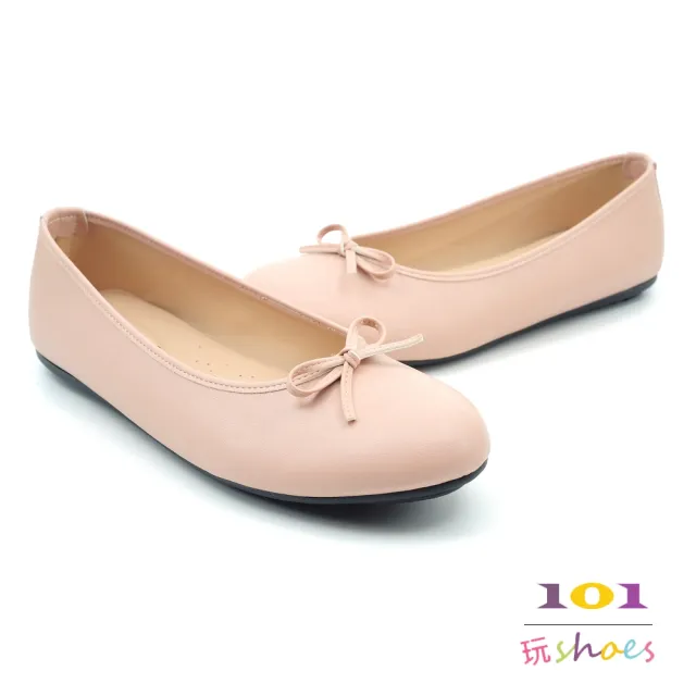 【101 玩Shoes】mit.甜美小蝴蝶乳膠墊平底大尺碼豆豆鞋(黑/粉/白.41-44碼.大尺碼女鞋)