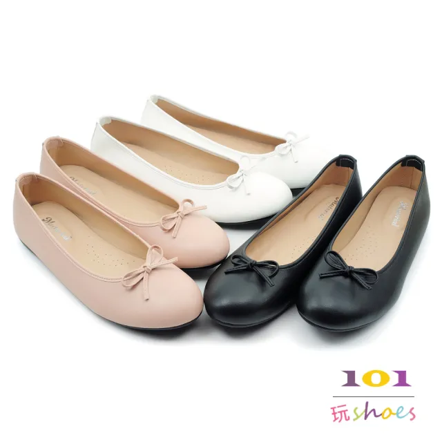 【101 玩Shoes】mit.甜美小蝴蝶乳膠墊平底大尺碼豆豆鞋(黑/粉/白.41-44碼.大尺碼女鞋)