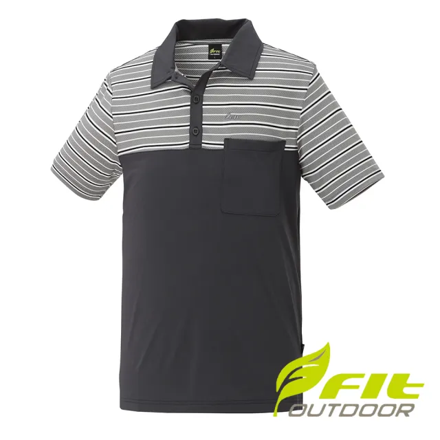 【Fit 維特】男-條紋吸排短袖POLO衫-碳灰色 MS1108-75(POLO衫/排汗衫/短袖上衣/休閒上衣)