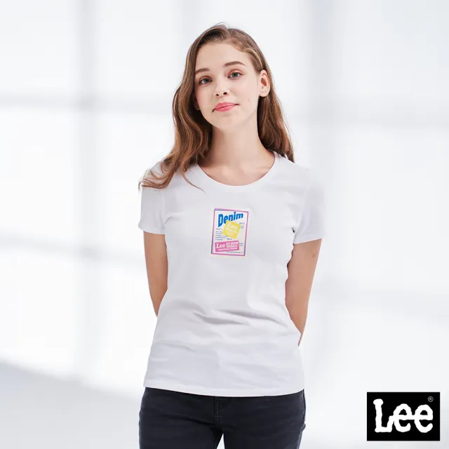 【Lee】出清品-女裝 短袖T恤 / 方框文字標語 經典白 標準版型(LL210165K14)