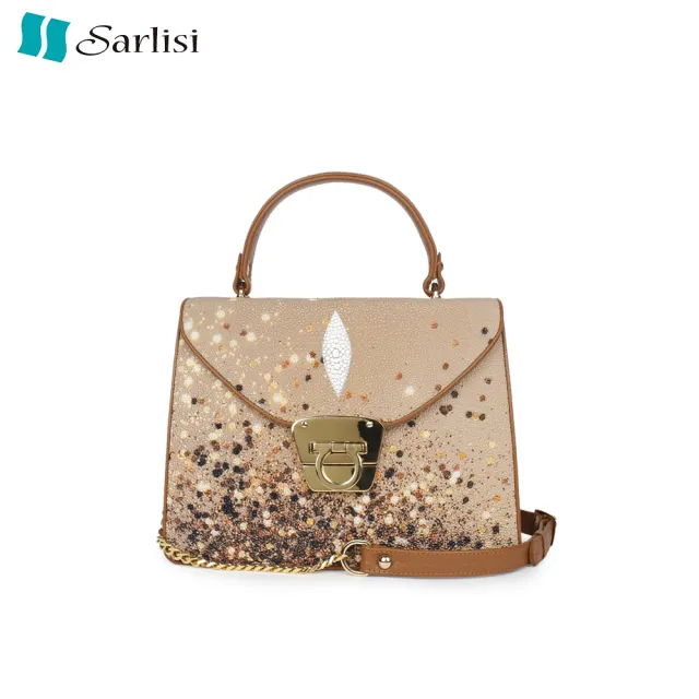 【Sarlisi】泰國進口新款側背包真皮包包 女包珍珠魚皮斜背包輕奢正品單肩鏈帶包