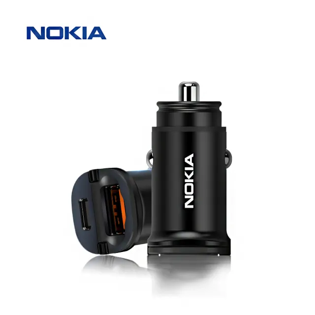 【NOKIA】24W typeC/USB PD+QC 鋁合金雙孔車充 迷你隱藏式拉環(P6101N)