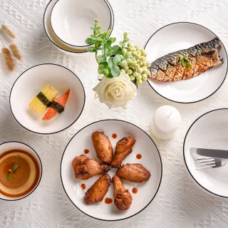 【Homely Zakka】北歐創意簡約黑邊Black系列陶瓷餐具_大圓深盤(飯碗 湯碗 餐具 餐碗 盤子 器皿)