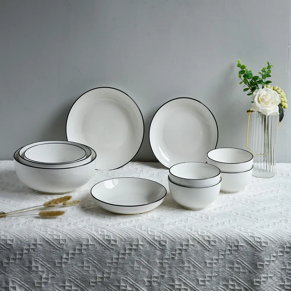 【Homely Zakka】北歐創意簡約黑邊Black系列陶瓷餐具_6件組(飯碗 湯碗 餐具 餐碗 盤子 器皿)