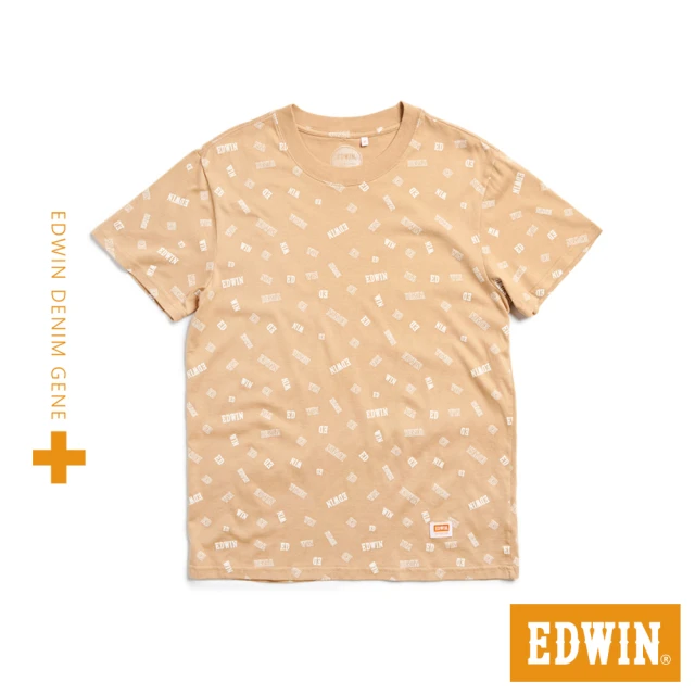 【EDWIN】男裝 PLUS+ 滿版LOGO印花短袖T恤(淺卡其)