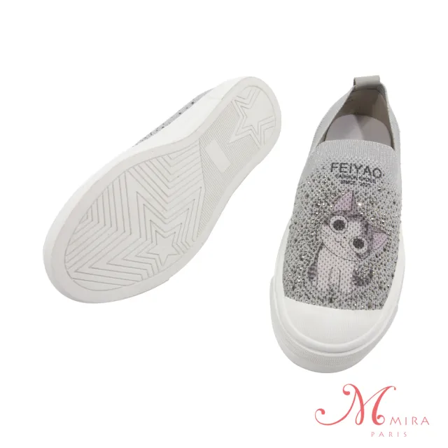 【MIRA】鑲鑽貓咪休閒鞋系列-灰-W18475T10(小白鞋/休閒鞋/運動鞋)