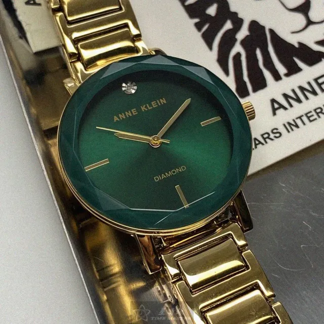 【ANNE KLEIN】雙11ANNE KLEIN安妮克萊恩女錶型號AN00361(藍綠錶面金色錶殼金色合金錶帶款)