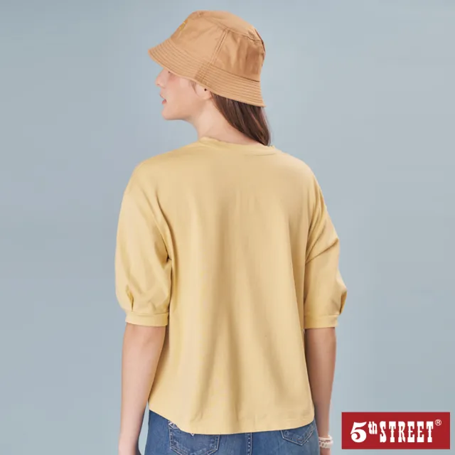 【5th STREET】女裝 短t 短袖 上衣 t恤 TEE 寬版 logo 棉質 黃色(570869)