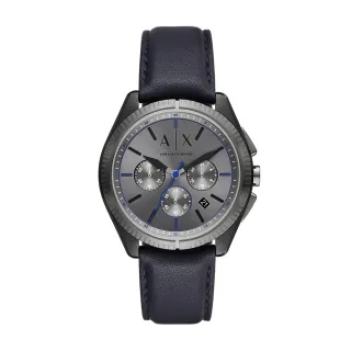 【A|X Armani Exchange 官方直營】Giacomo 三眼紳士經典手錶 藍色真皮錶帶 43MM AX2855